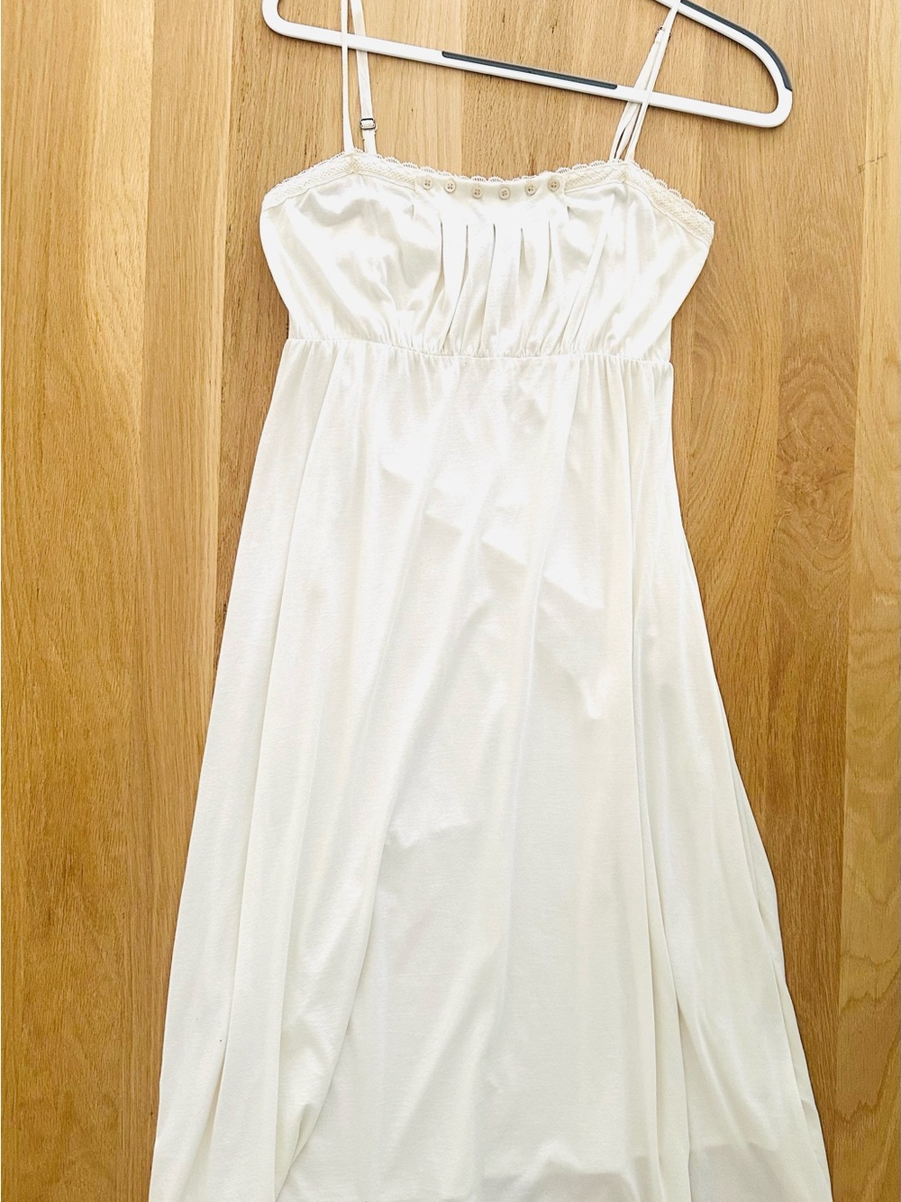 NWOT Theory 100% Cotton Cream Lace-Trim Slip Dress with Pleated Bodice, Small